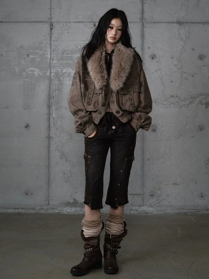 NO ROMANCE Vintage Plaid Oversized Layered Look Women Long Sleeve Button Front Jacket