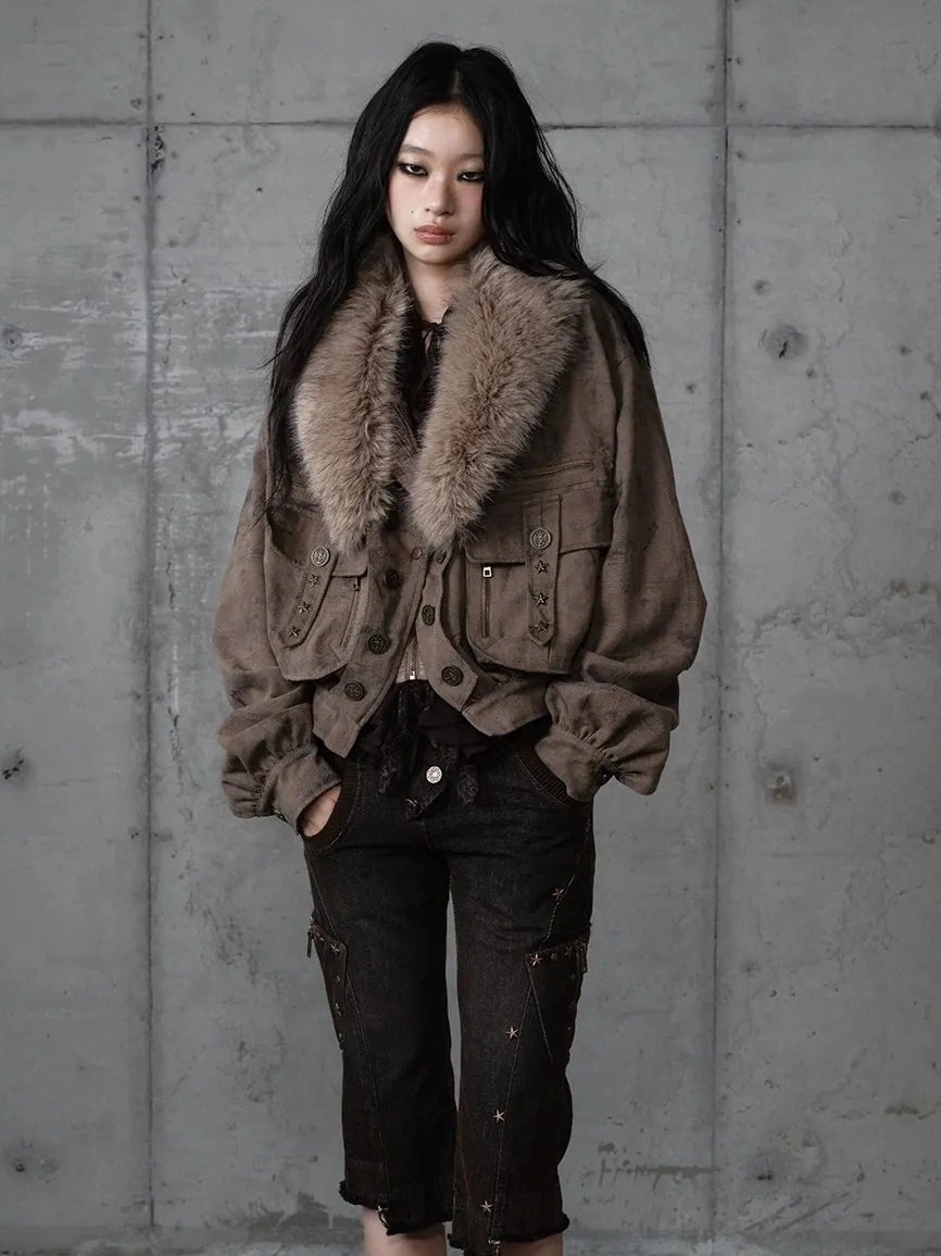 NO ROMANCE Vintage Plaid Oversized Layered Look Women Long Sleeve Button Front Jacket