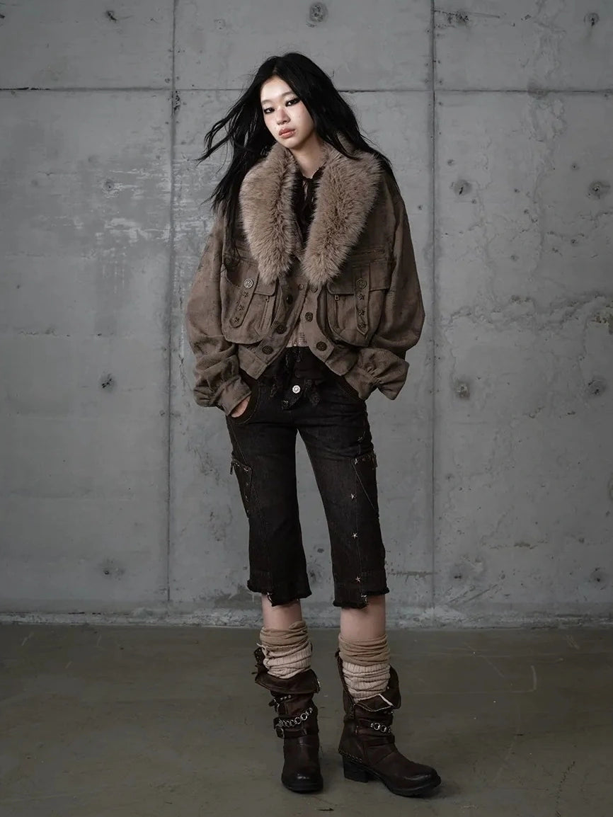 NO ROMANCE Vintage Plaid Oversized Layered Look Women Long Sleeve Button Front Jacket