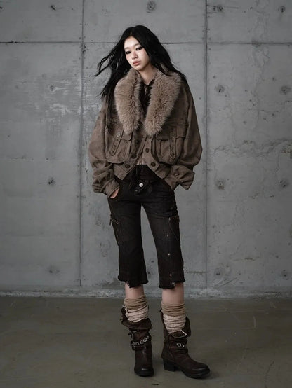 NO ROMANCE Vintage Plaid Oversized Layered Look Women Long Sleeve Button Front Jacket