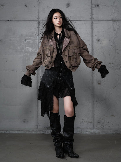 NO ROMANCE Vintage Plaid Oversized Layered Look Women Long Sleeve Button Front Jacket