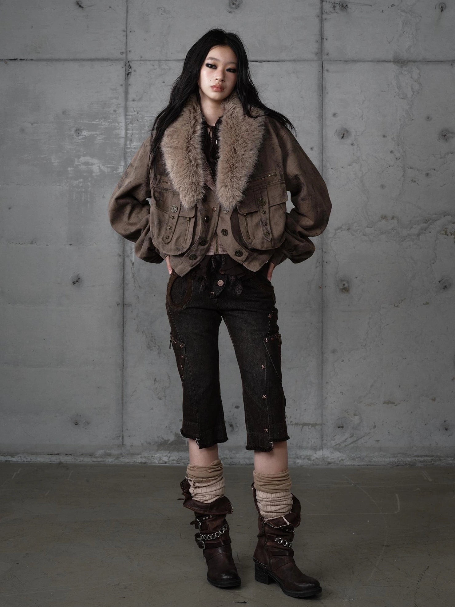 NO ROMANCE Vintage Plaid Oversized Layered Look Women Long Sleeve Button Front Jacket