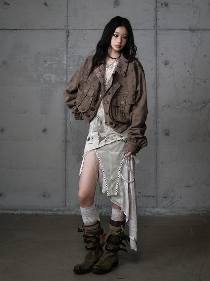 NO ROMANCE Vintage Plaid Oversized Layered Look Women Long Sleeve Button Front Jacket