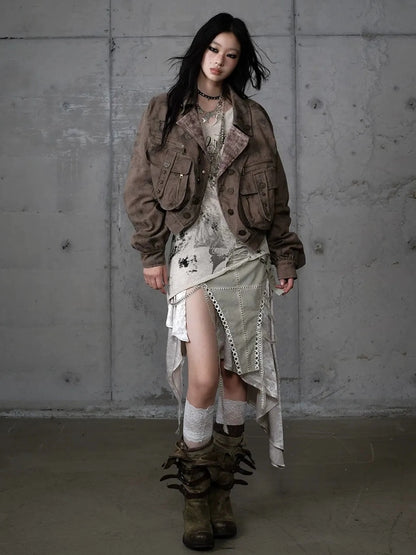 NO ROMANCE Vintage Plaid Oversized Layered Look Women Long Sleeve Button Front Jacket