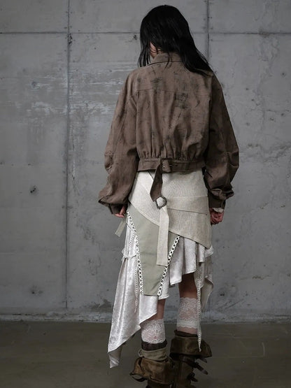 NO ROMANCE Vintage Plaid Oversized Layered Look Women Long Sleeve Button Front Jacket