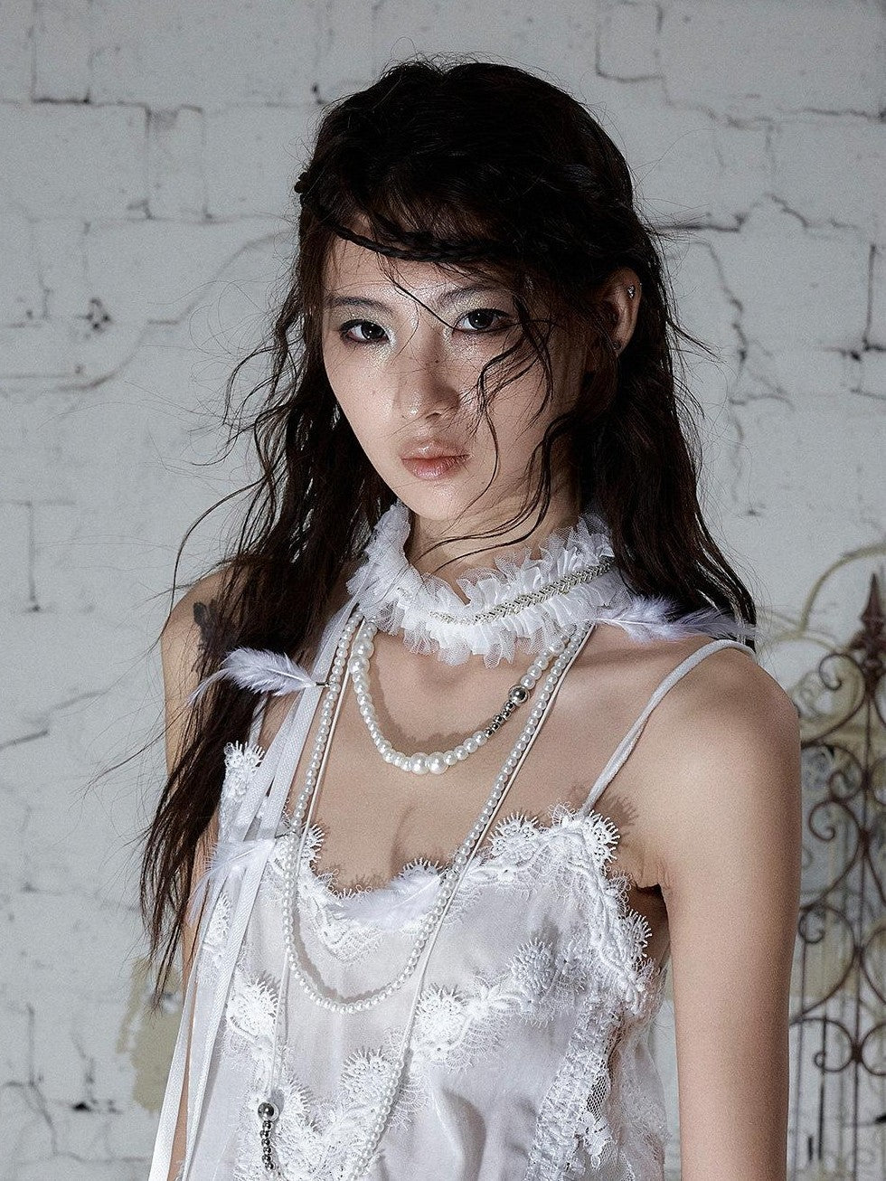 NO ROMANCE Vintage Pleated Hand Beaded Collar Women&