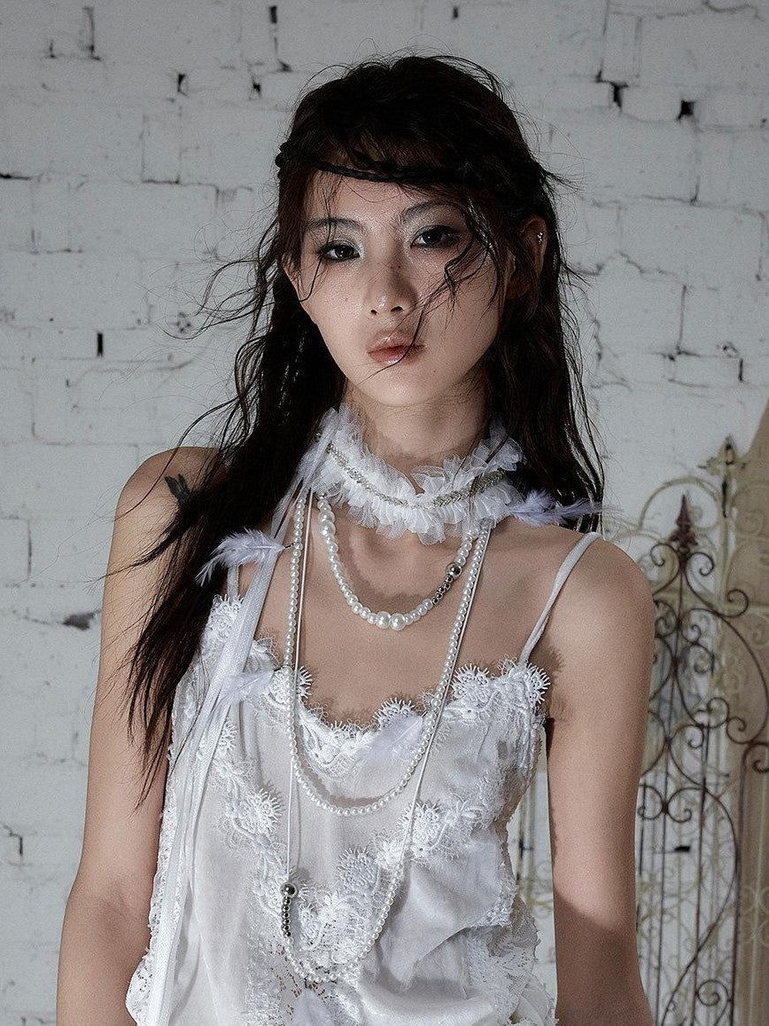 NO ROMANCE Vintage Pleated Hand Beaded Collar Women&