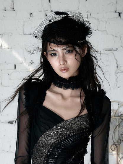 NO ROMANCE Vintage Pleated Hand Beaded Collar Women&