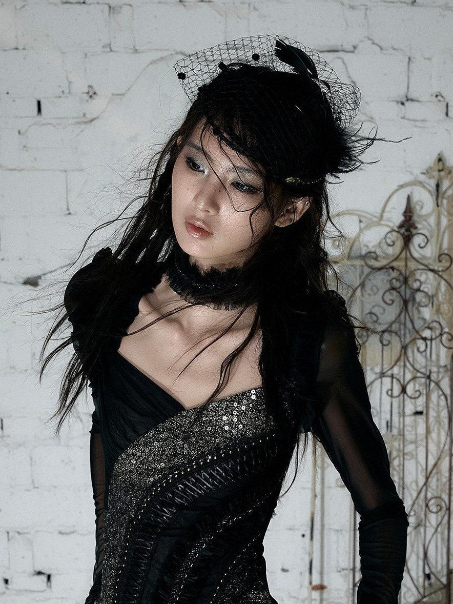 NO ROMANCE Vintage Pleated Hand Beaded Collar Women&
