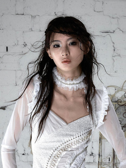 NO ROMANCE Vintage Pleated Hand Beaded Collar Women&