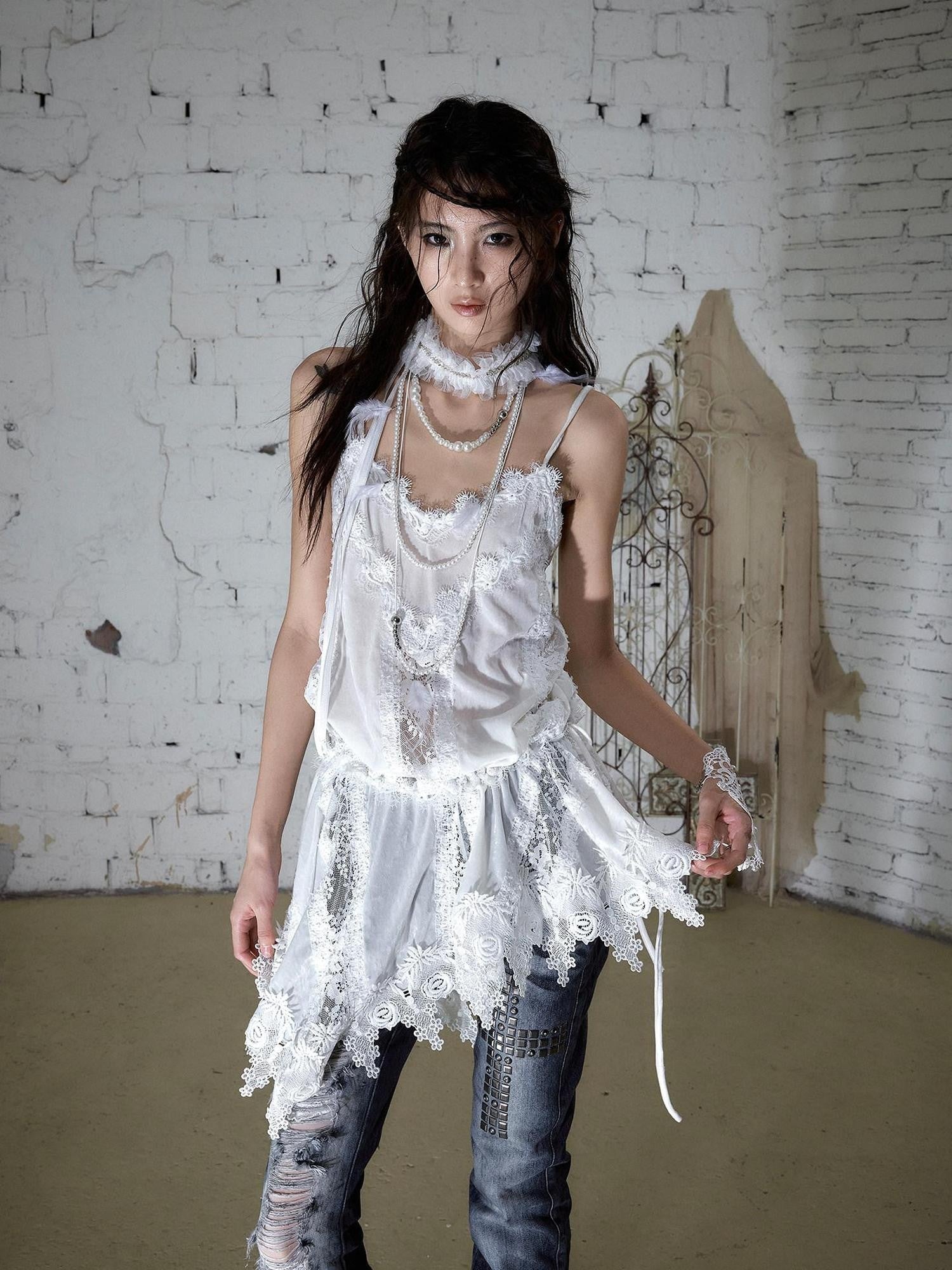 NO ROMANCE Vintage Pleated Hand Beaded Collar Women&