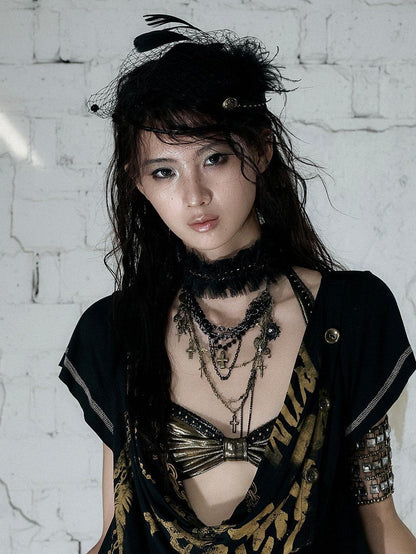 NO ROMANCE Vintage Pleated Hand Beaded Collar Women&