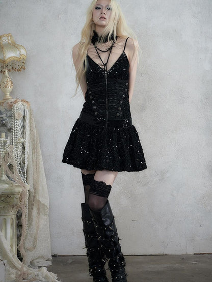 NO ROMANCE Vintage Punk Jacquard Sequin Napoleonic Strappy Women&