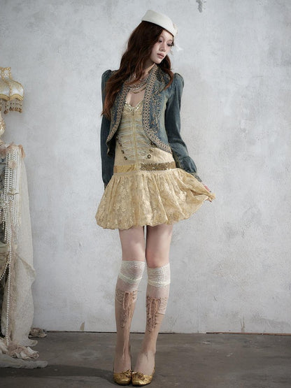 NO ROMANCE Vintage Punk Jacquard Sequin Napoleonic Strappy Women&