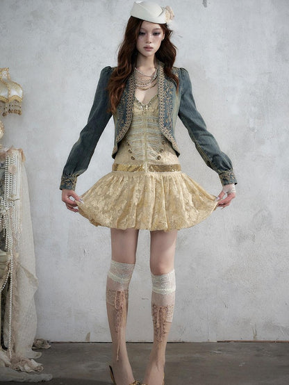 NO ROMANCE Vintage Punk Jacquard Sequin Napoleonic Strappy Women&