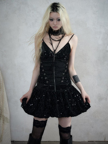 NO ROMANCE Vintage Punk Jacquard Sequin Napoleonic Strappy Women&