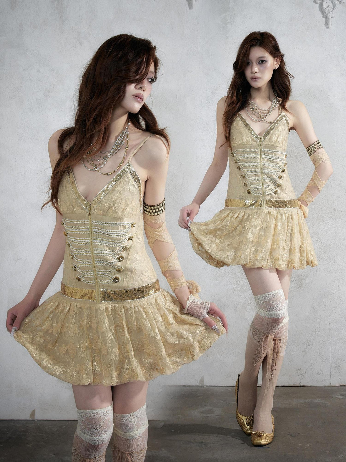 NO ROMANCE Vintage Punk Jacquard Sequin Napoleonic Strappy Women&