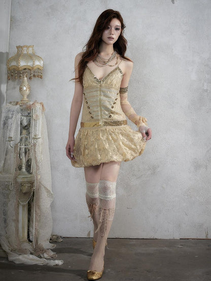NO ROMANCE Vintage Punk Jacquard Sequin Napoleonic Strappy Women&