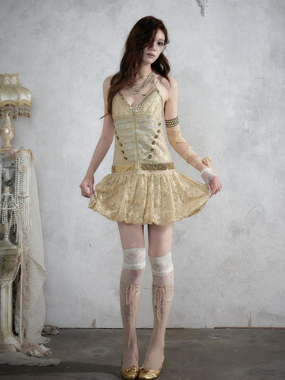 NO ROMANCE Vintage Punk Jacquard Sequin Napoleonic Strappy Women&