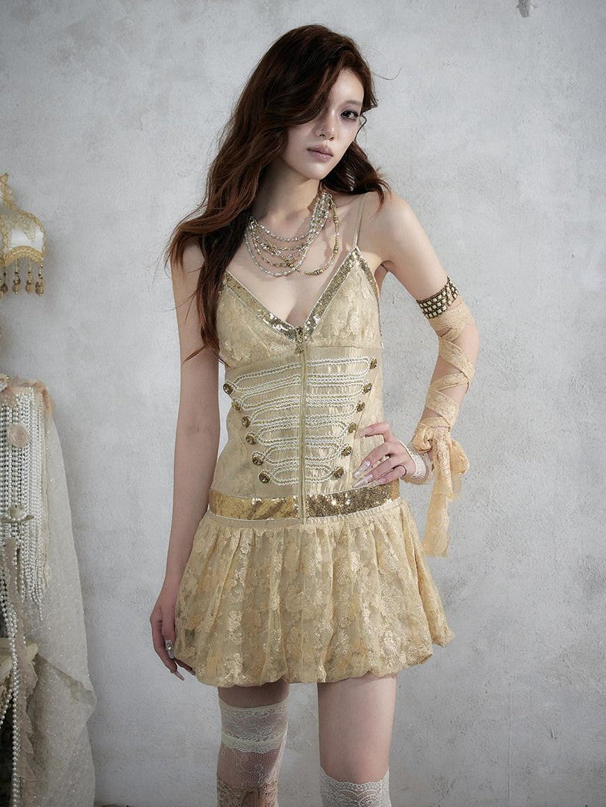 NO ROMANCE Vintage Punk Jacquard Sequin Napoleonic Strappy Women&