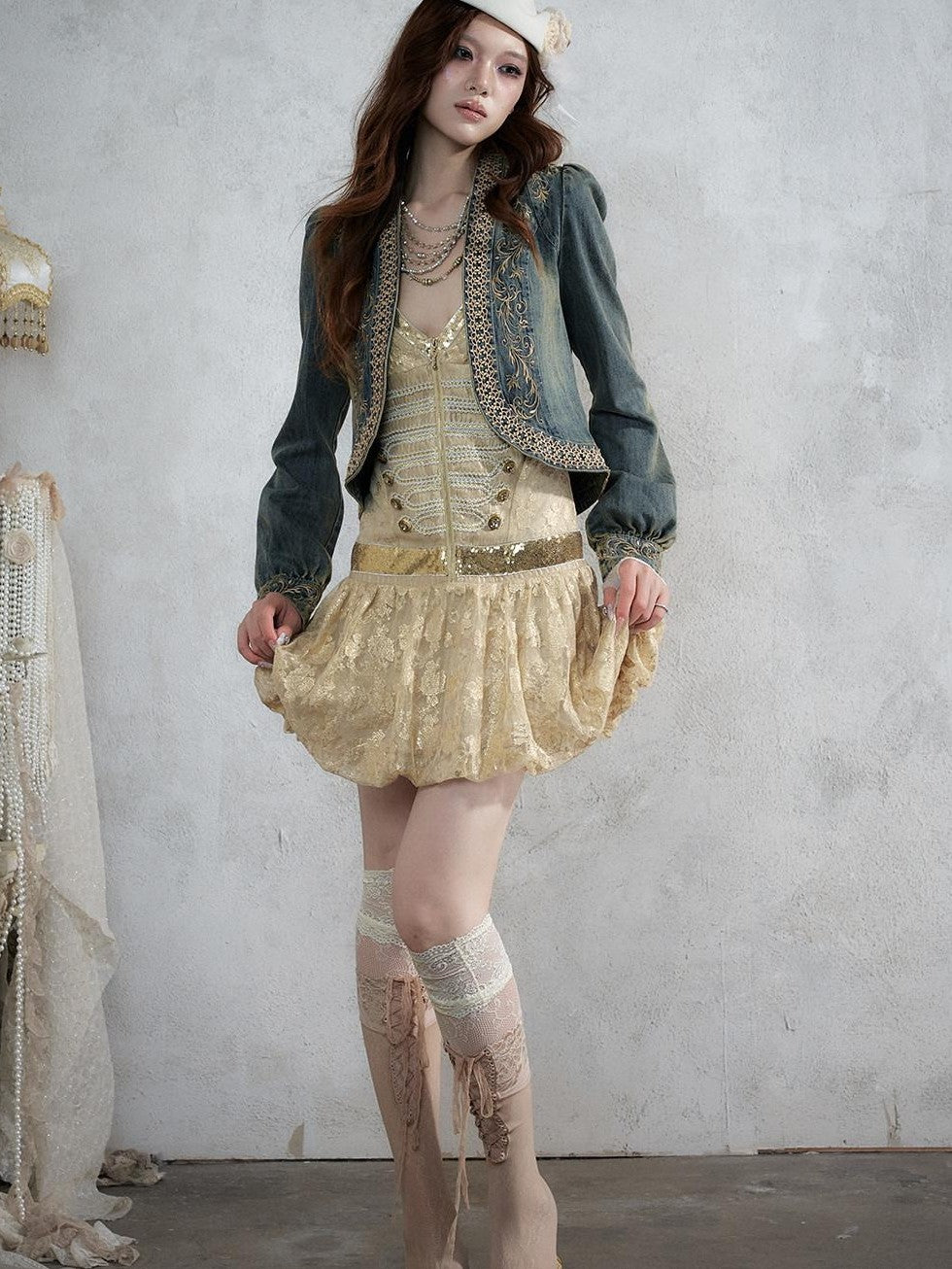 NO ROMANCE Vintage Punk Jacquard Sequin Napoleonic Strappy Women&