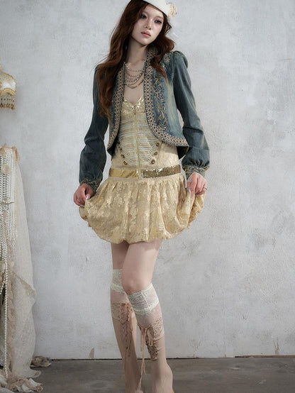 NO ROMANCE Vintage Punk Jacquard Sequin Napoleonic Strappy Women&