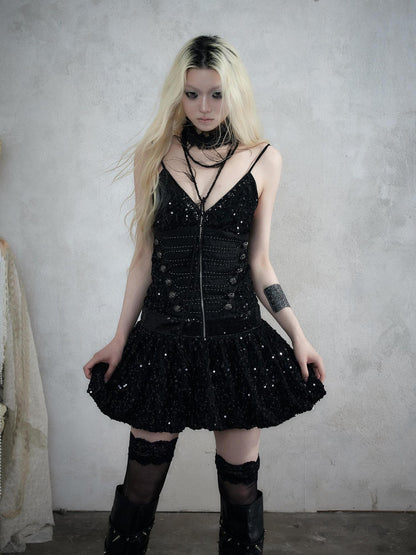 NO ROMANCE Vintage Punk Jacquard Sequin Napoleonic Strappy Women&