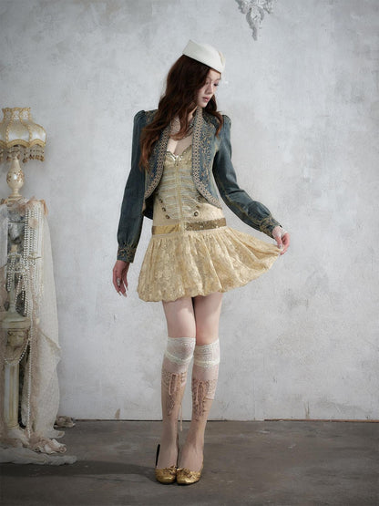 NO ROMANCE Vintage Punk Jacquard Sequin Napoleonic Strappy Women&