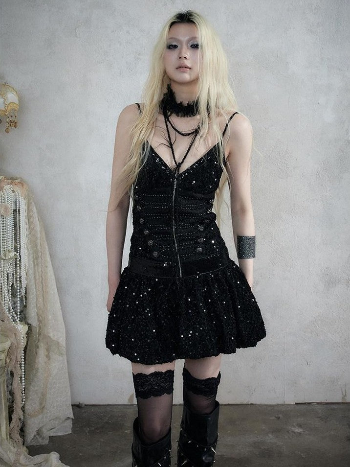 NO ROMANCE Vintage Punk Jacquard Sequin Napoleonic Strappy Women&