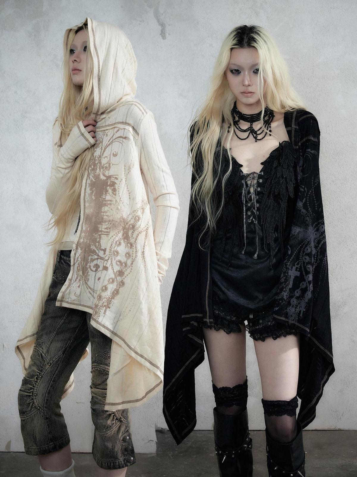 NO ROMANCE Vintage Punk Print Hooded Loose Lazy Knit Long Sleeve Women&