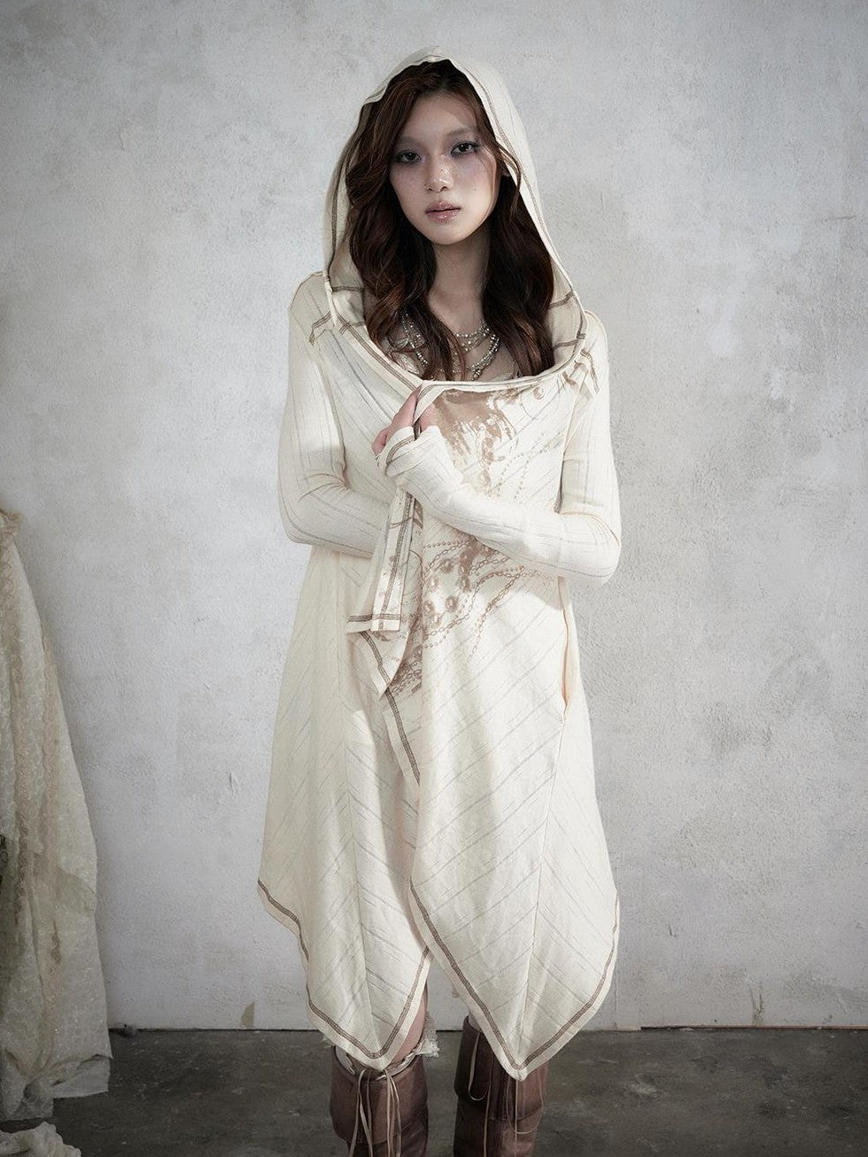 NO ROMANCE Vintage Punk Print Hooded Loose Lazy Knit Long Sleeve Women&