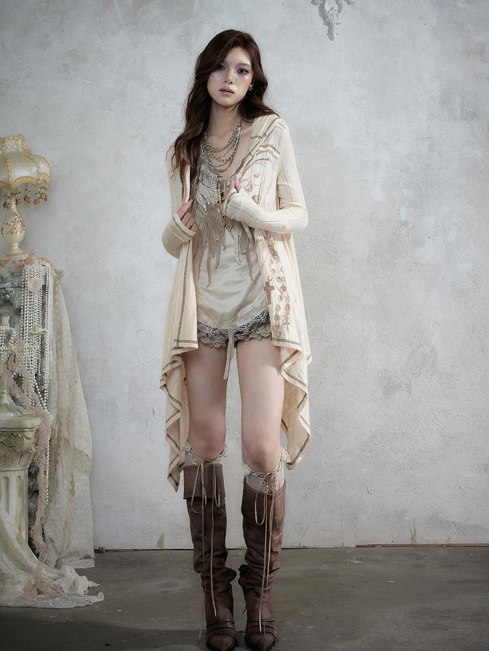 NO ROMANCE Vintage Punk Print Hooded Loose Lazy Knit Long Sleeve Women&