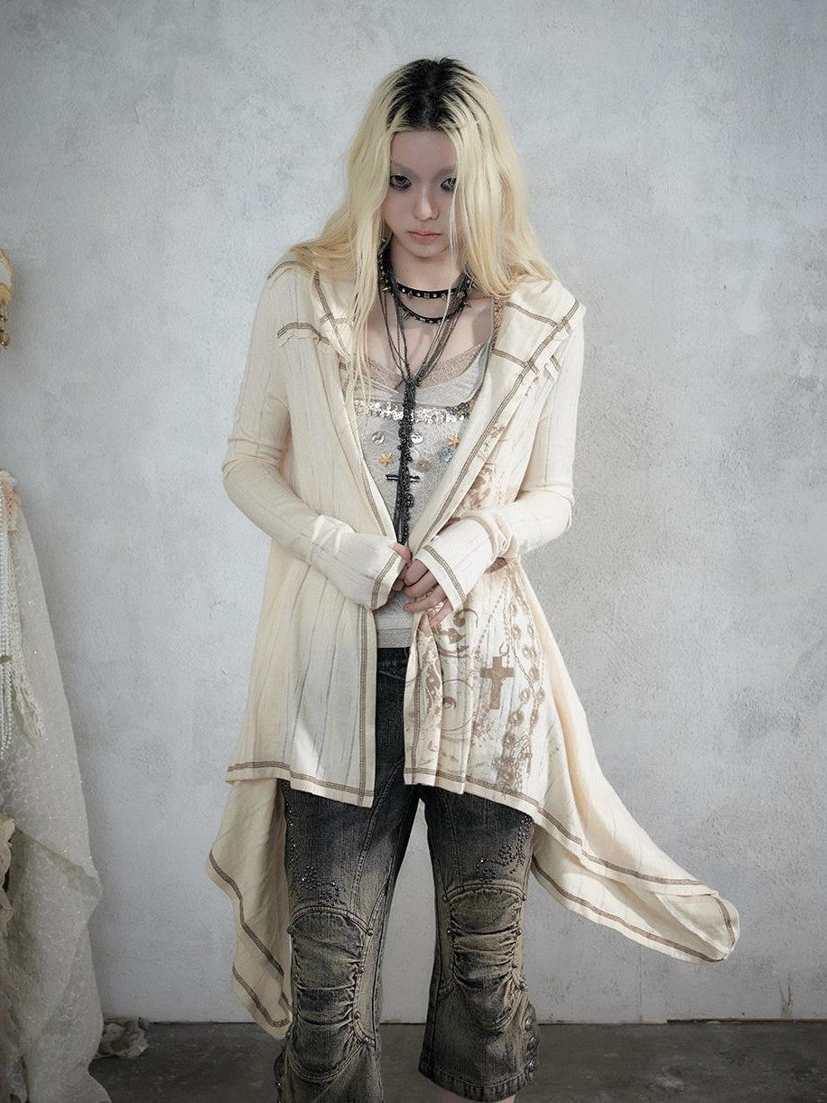 NO ROMANCE Vintage Punk Print Hooded Loose Lazy Knit Long Sleeve Women&
