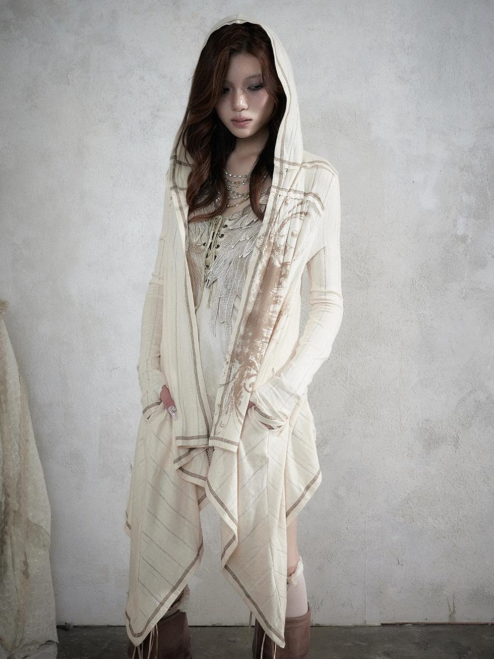 NO ROMANCE Vintage Punk Print Hooded Loose Lazy Knit Long Sleeve Women&