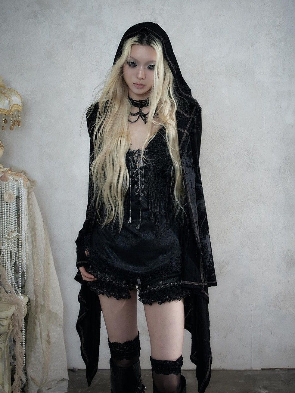 NO ROMANCE Vintage Punk Print Hooded Loose Lazy Knit Long Sleeve Women&