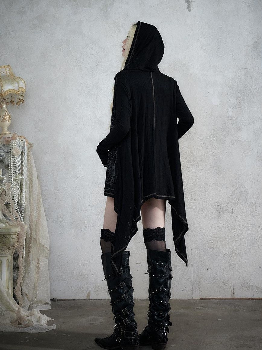 NO ROMANCE Vintage Punk Print Hooded Loose Lazy Knit Long Sleeve Women&