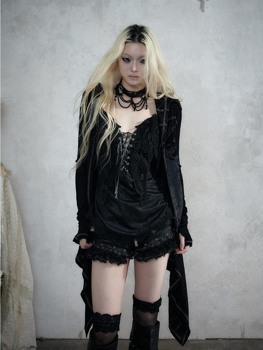 NO ROMANCE Vintage Punk Print Hooded Loose Lazy Knit Long Sleeve Women&