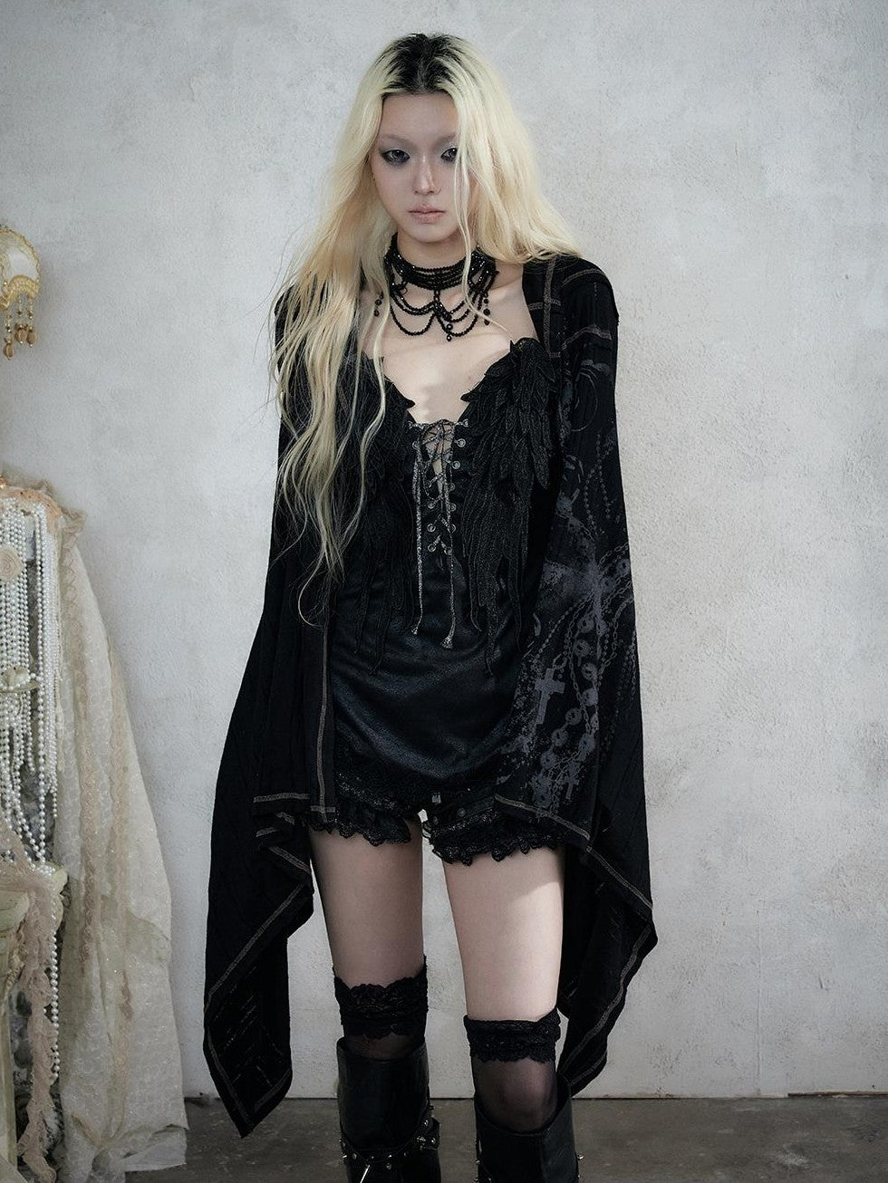 NO ROMANCE Vintage Punk Print Hooded Loose Lazy Knit Long Sleeve Women&