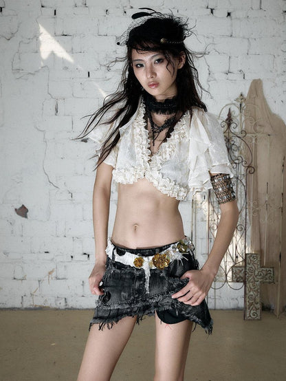 NO ROMANCE Vintage Regal Pleated Hand Beaded Floral Women&