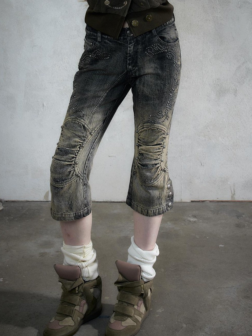 NO ROMANCE Vintage Rhinestone Washed Distressed Slim Women&