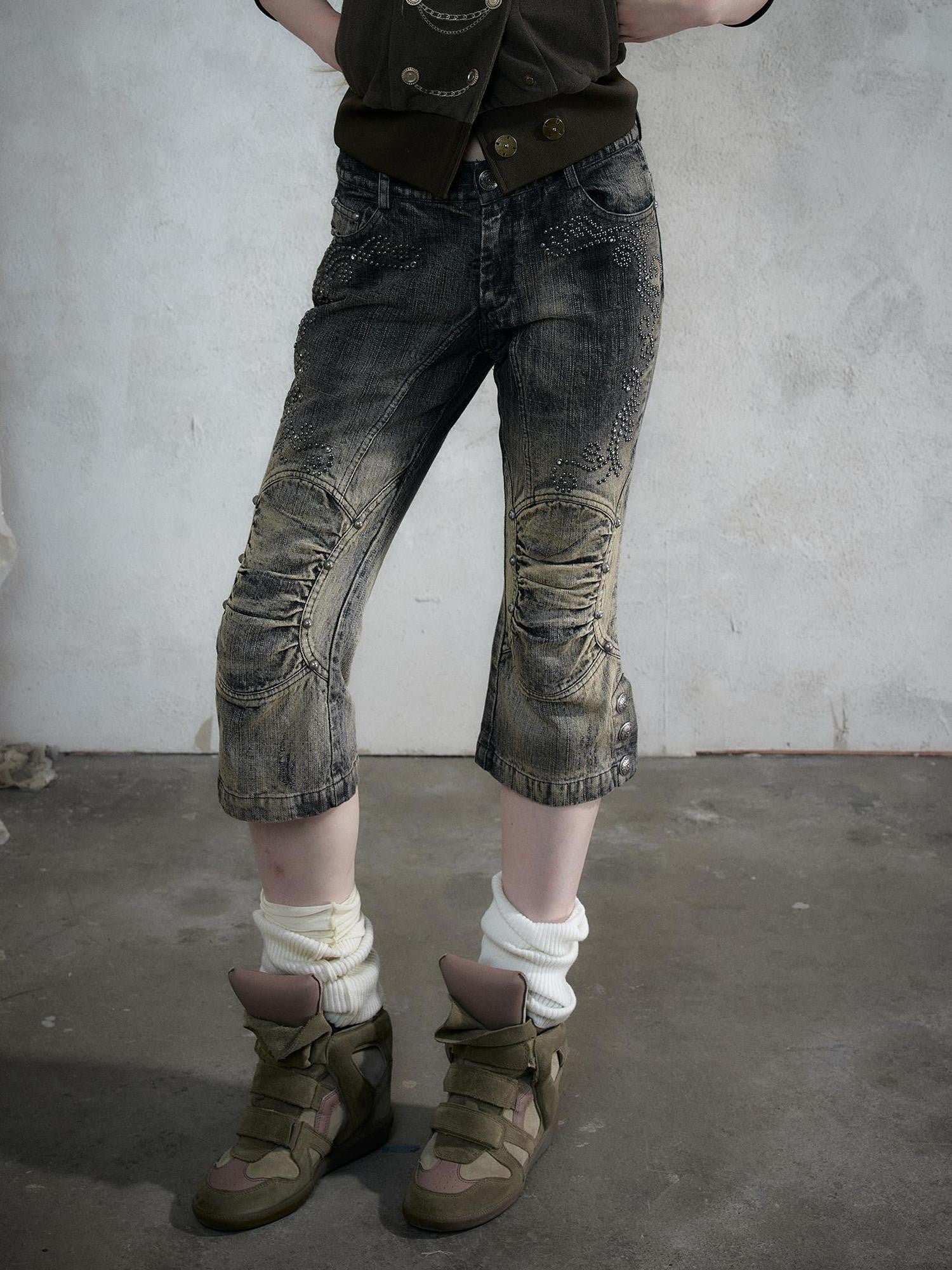 NO ROMANCE Vintage Rhinestone Washed Distressed Slim Women&