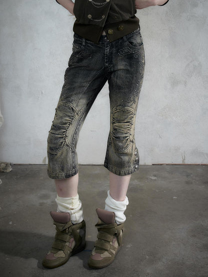 NO ROMANCE Vintage Rhinestone Washed Distressed Slim Women&