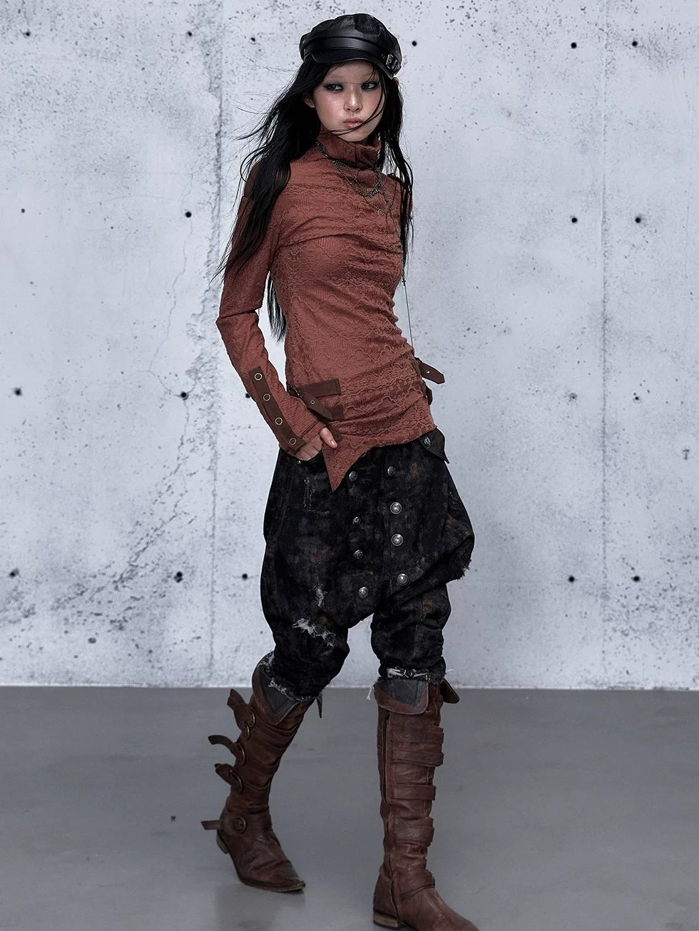 NO ROMANCE Washed Distressed Street Loose Fit Natural Waist Women Vintage Black Jeans