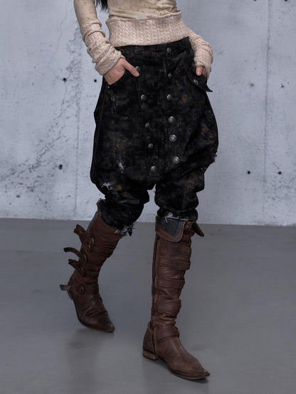 NO ROMANCE Washed Distressed Street Loose Fit Natural Waist Women Vintage Black Jeans