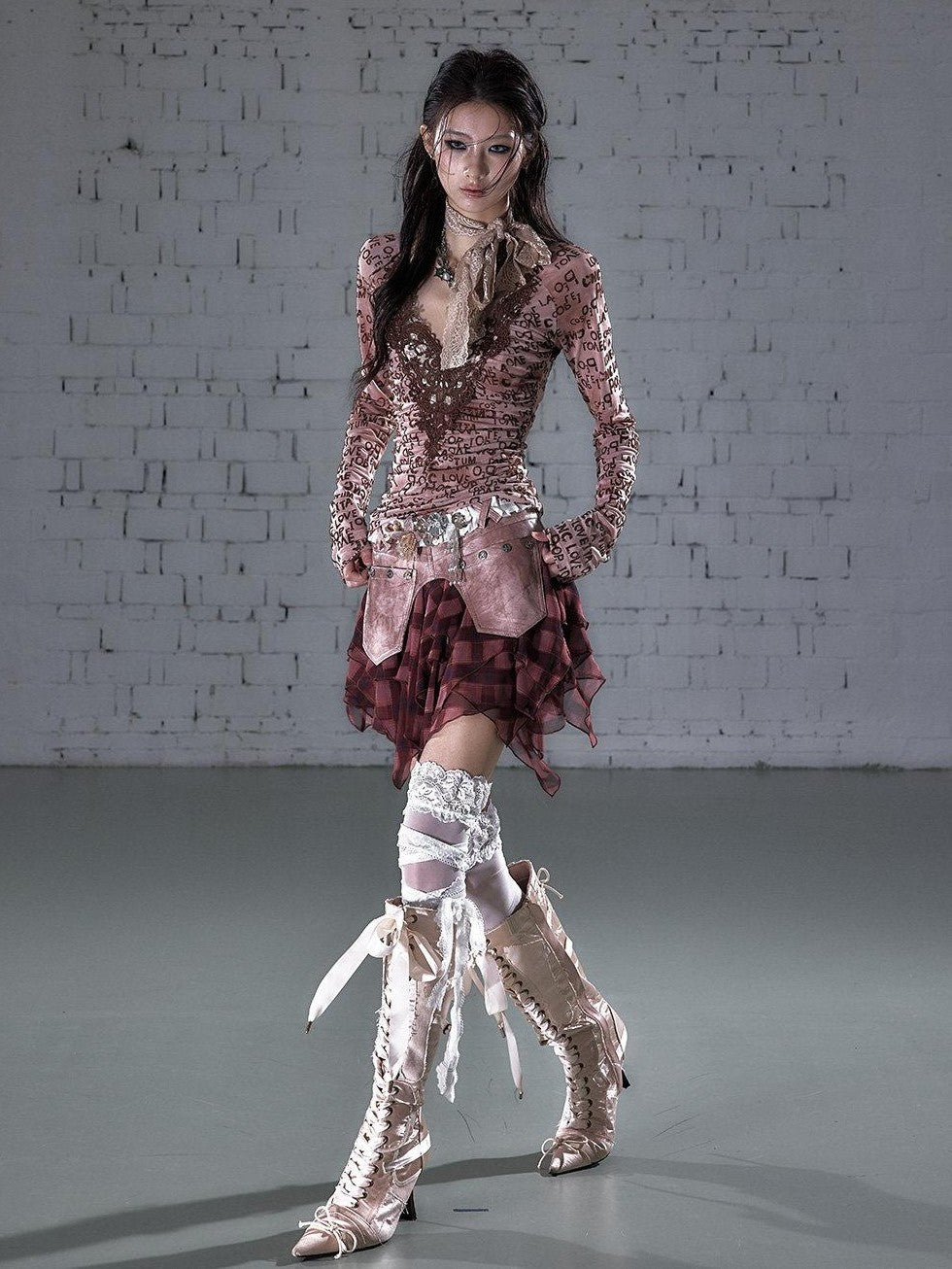 NO ROMANCE Washed Frayed Patchwork Asymmetrical Reversible Women&