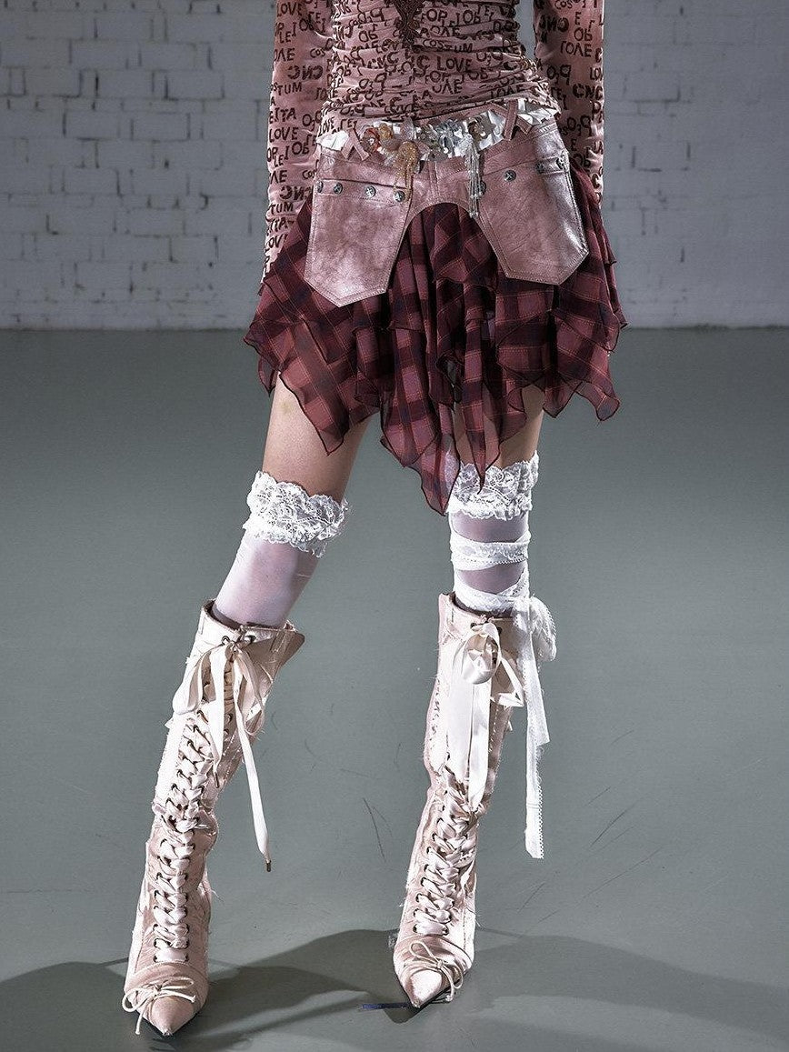 NO ROMANCE Washed Frayed Patchwork Asymmetrical Reversible Women&