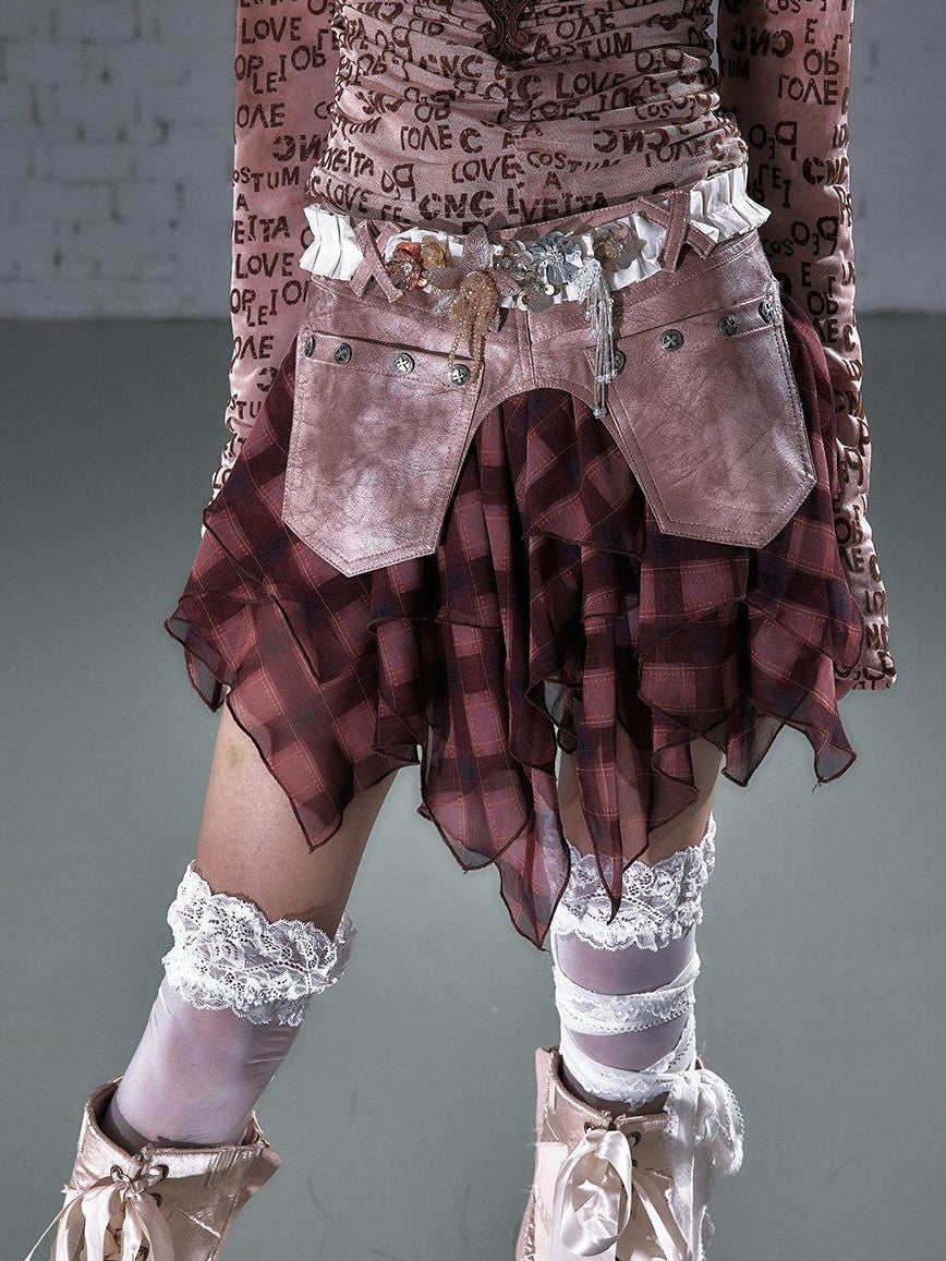 NO ROMANCE Washed Frayed Patchwork Asymmetrical Reversible Women&