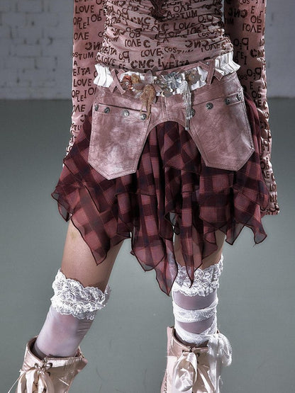NO ROMANCE Washed Frayed Patchwork Asymmetrical Reversible Women&