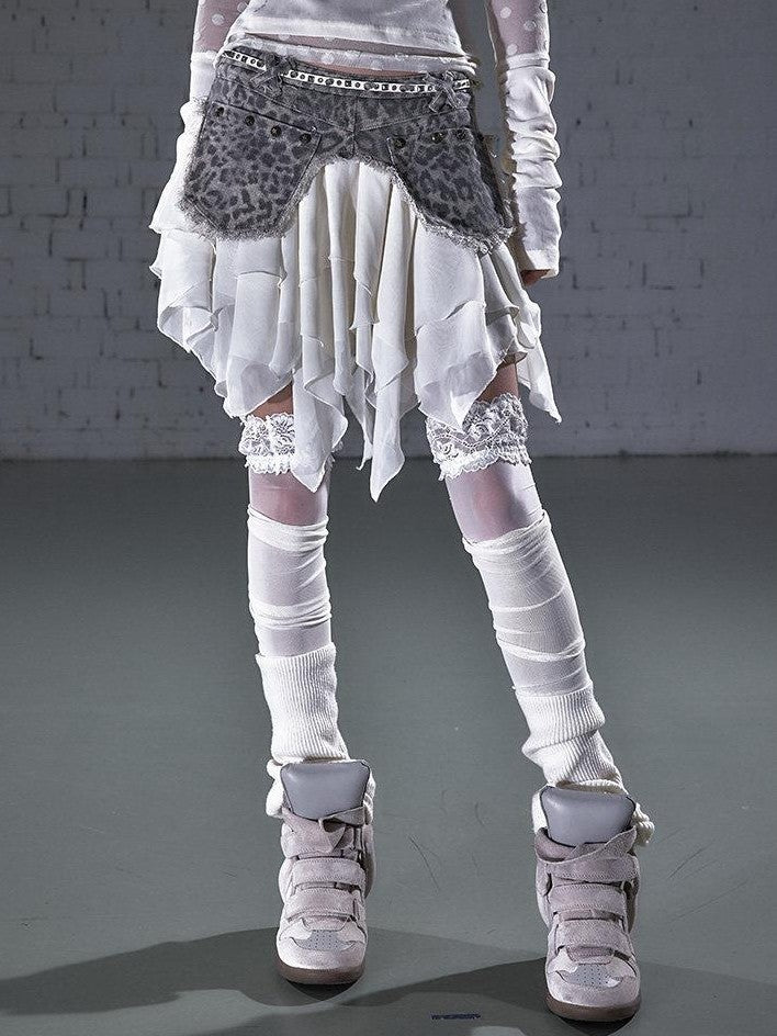 NO ROMANCE Washed Frayed Patchwork Asymmetrical Reversible Women&