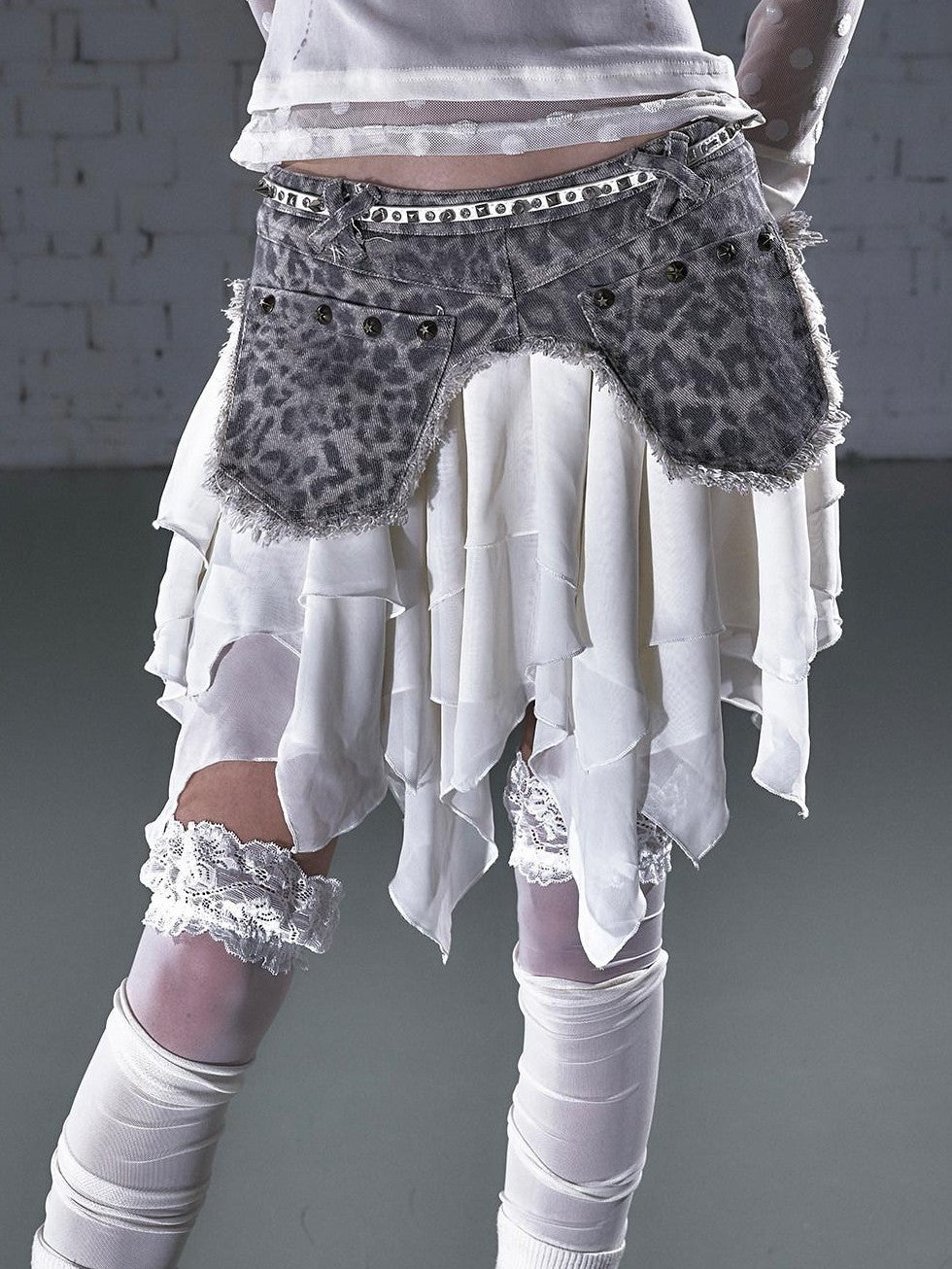 NO ROMANCE Washed Frayed Patchwork Asymmetrical Reversible Women&